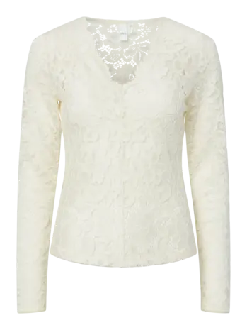YAS Lacey LS V-Neck Lace Top – Pristine