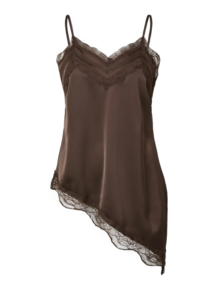 YAS Eveline Lace Strap Top – Chocolate Brown