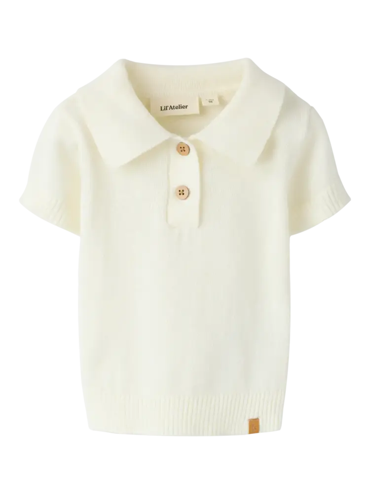 Lil' Atelier Hitos Loose SS Polo Knit – Coconut Milk
