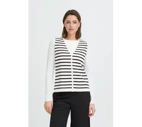 ICHI Luls Waistcoat - Small White Total Ec Stripe