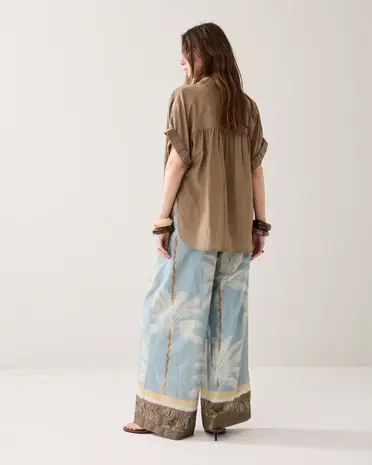 Summum Woman Trousers Palmtree print single border - Glacier Blue