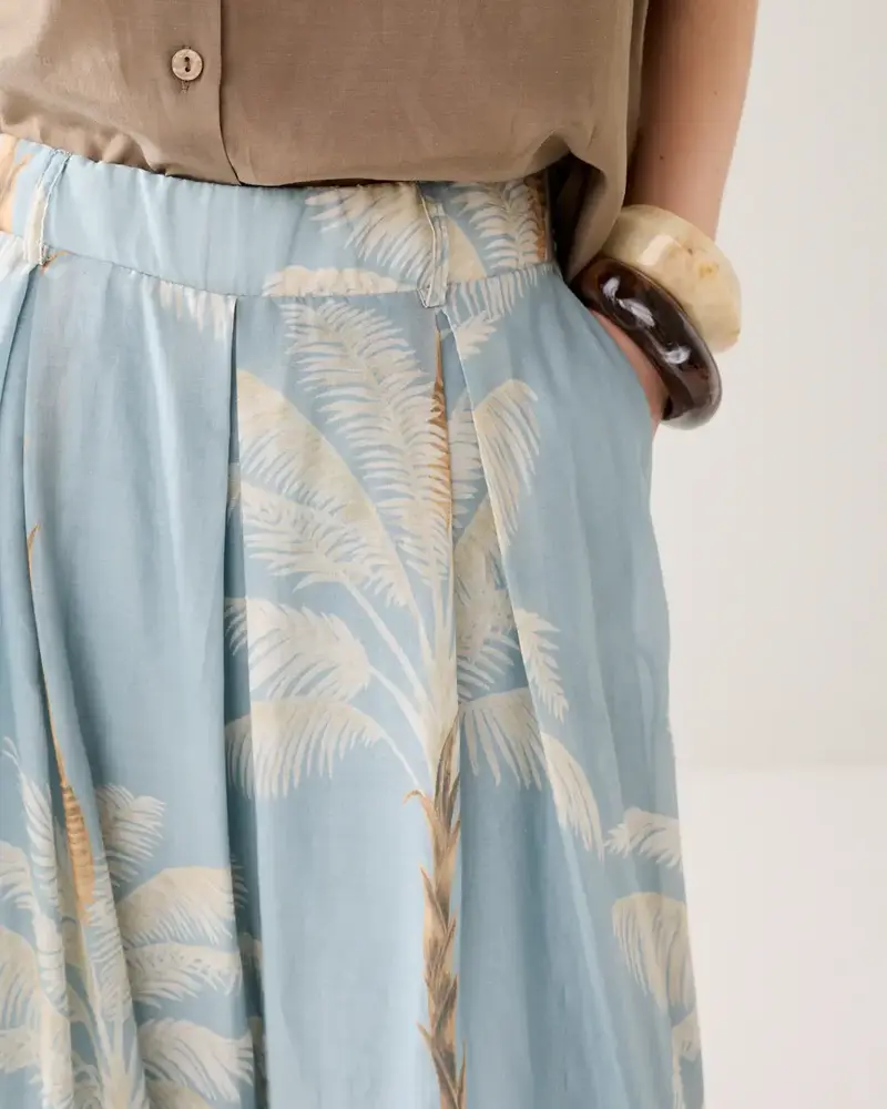 Summum Woman Trousers Palmtree print single border - Glacier Blue