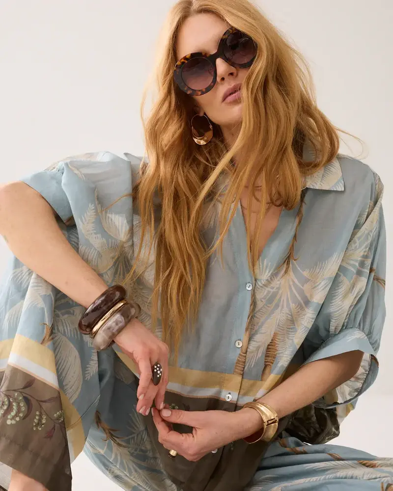 Summum Woman Blouse Palmtree print - Glacier Blue