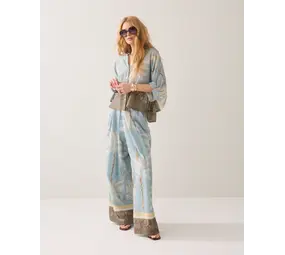 Summum Woman Trousers Palmtree print single border - Glacier Blue