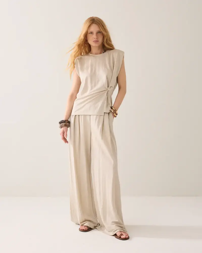 Summum Woman Top Linen look - Pebble Beige