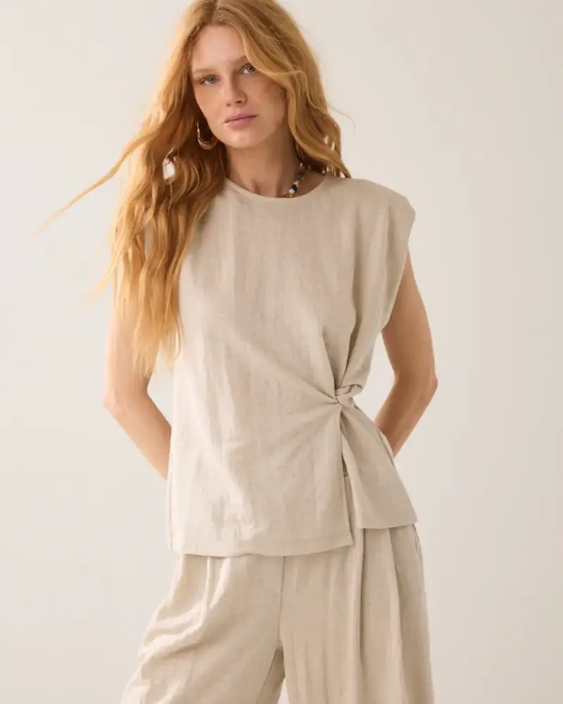 Summum Woman Top Linen look - Pebble Beige