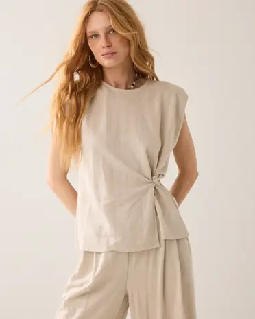 Summum Woman Top Linen look - Pebble Beige