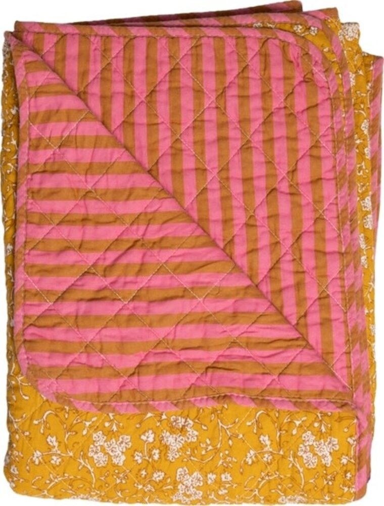 Eja International Quilt Ethnic - Small flower - Yellow/pink - 140x180 cm