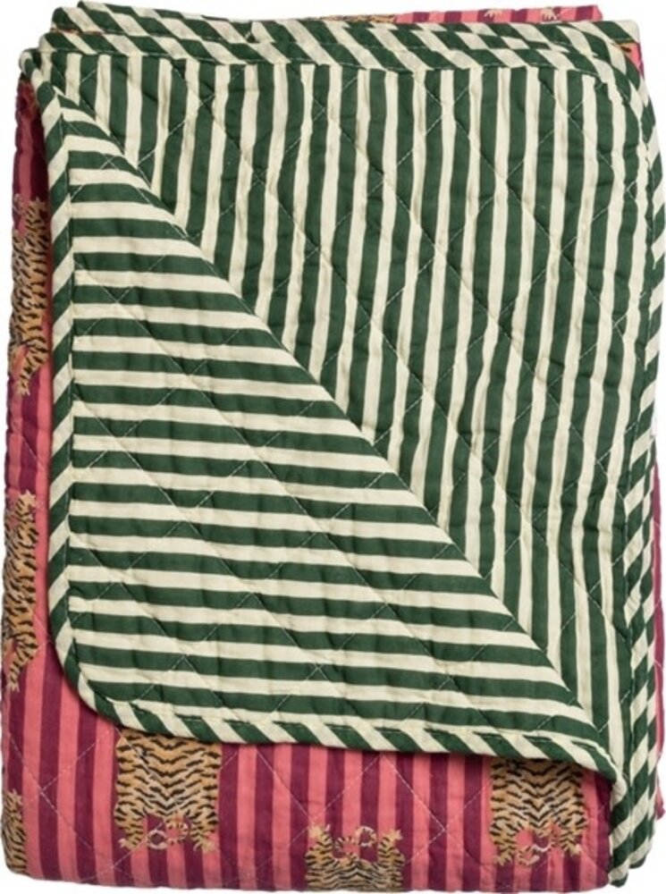 Quilt Ethnic - Big tiger - Pink/Dark Green - 140x180 cm