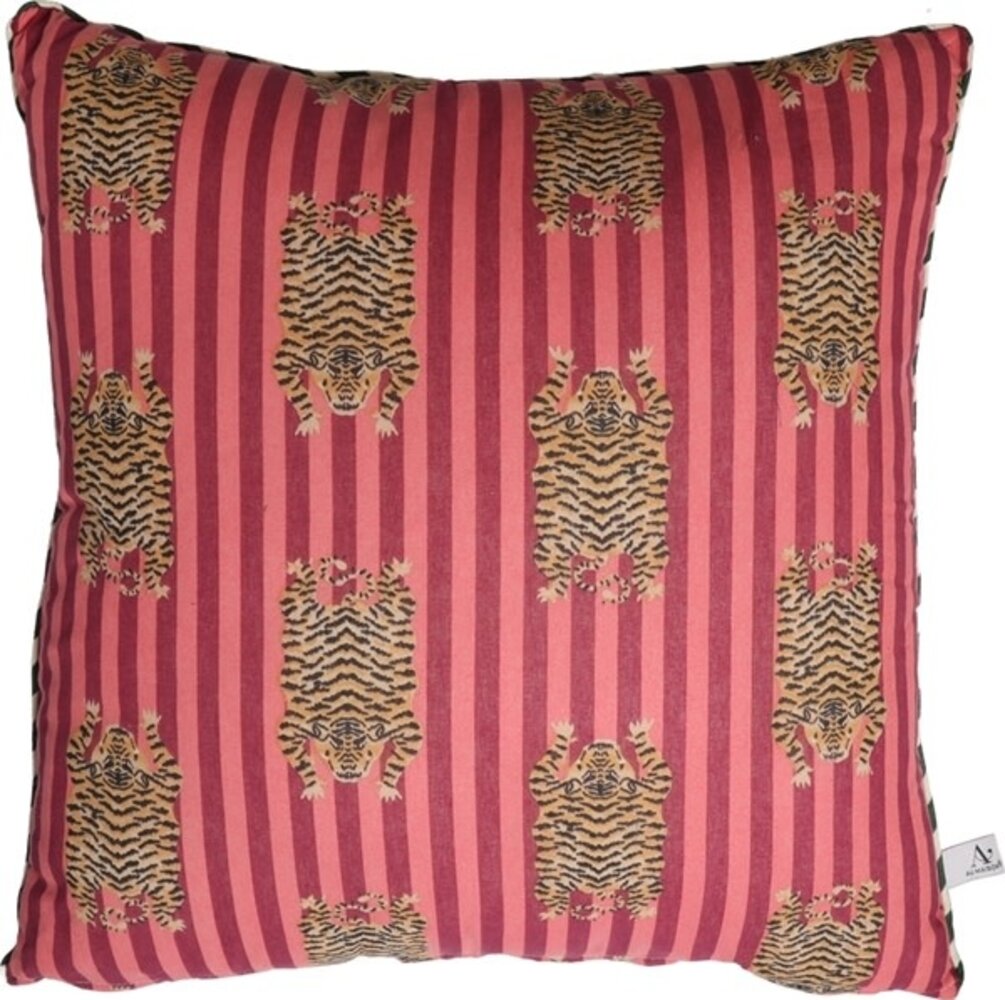 Kussen Ethnic - Big tiger - Pink/dark green