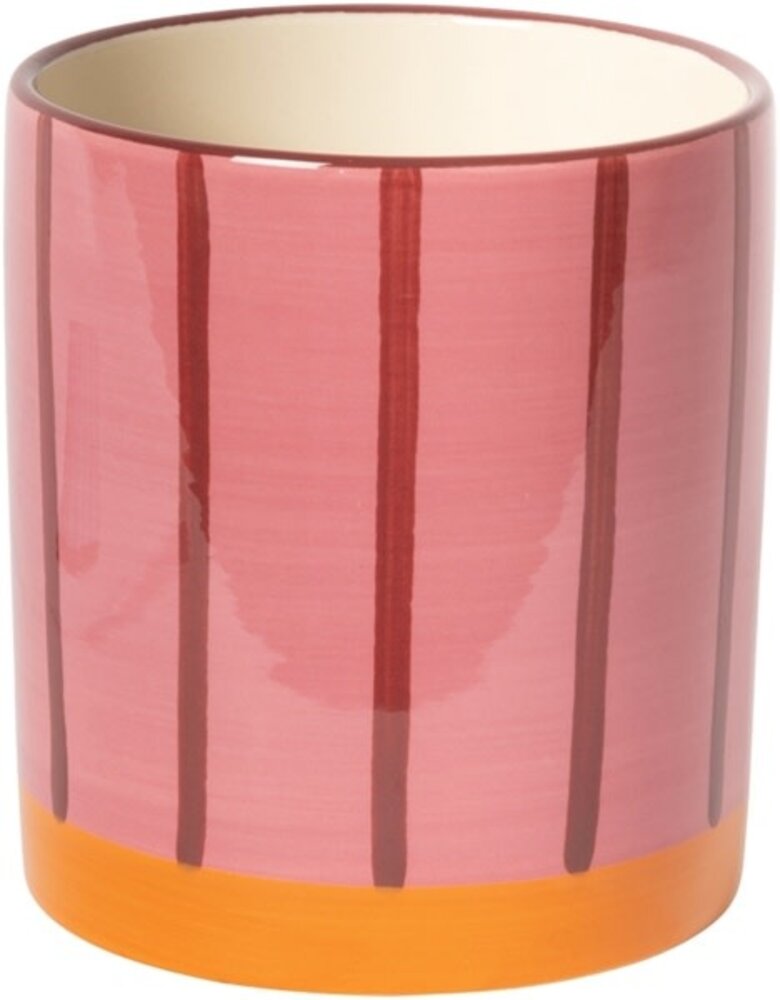 Eja International Bloempot met lijnen - Orange/pink/maroon 11xø10 cm