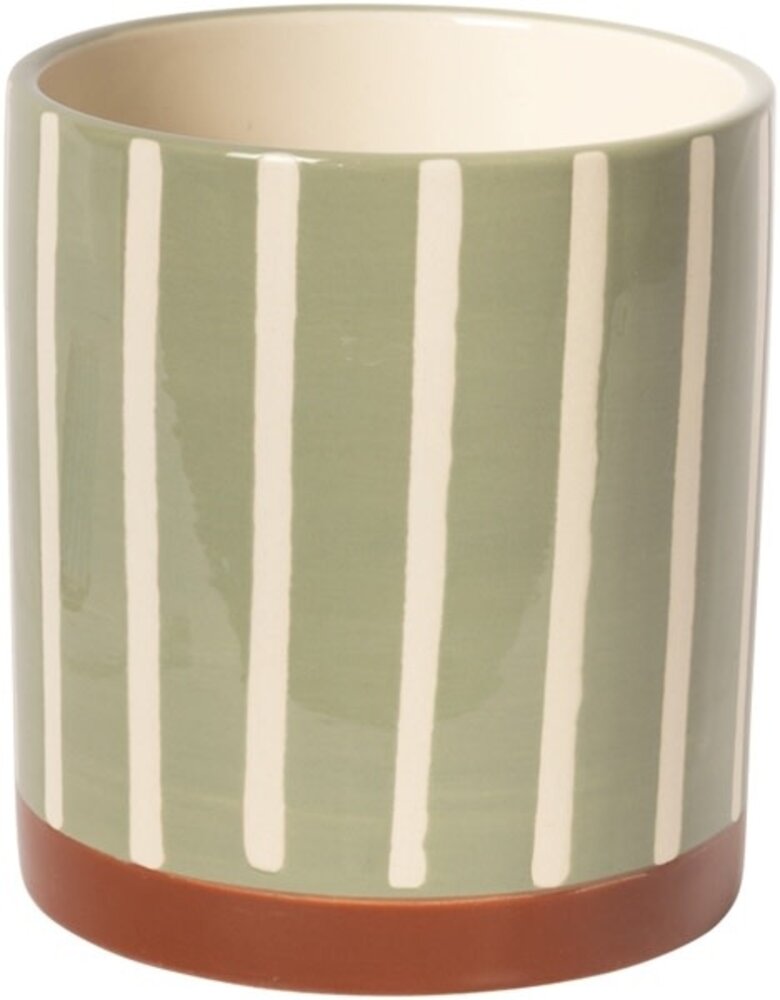 Eja International Bloempot met lijnen - Verte/brown 11xø10 cm
