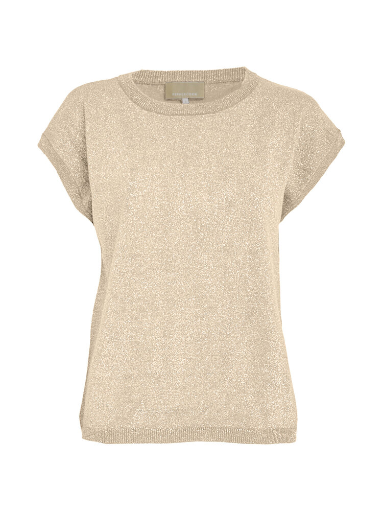 Peppercorn Remi Cap Sleeve Knit Top - Fog Sand Metallic