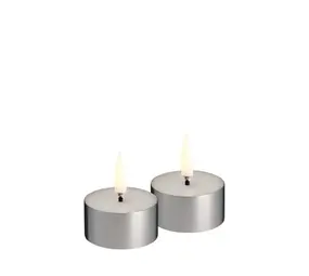 Uyuni LED melted tealight, Silver finish, 2-pack, 4,1x2,3 cm