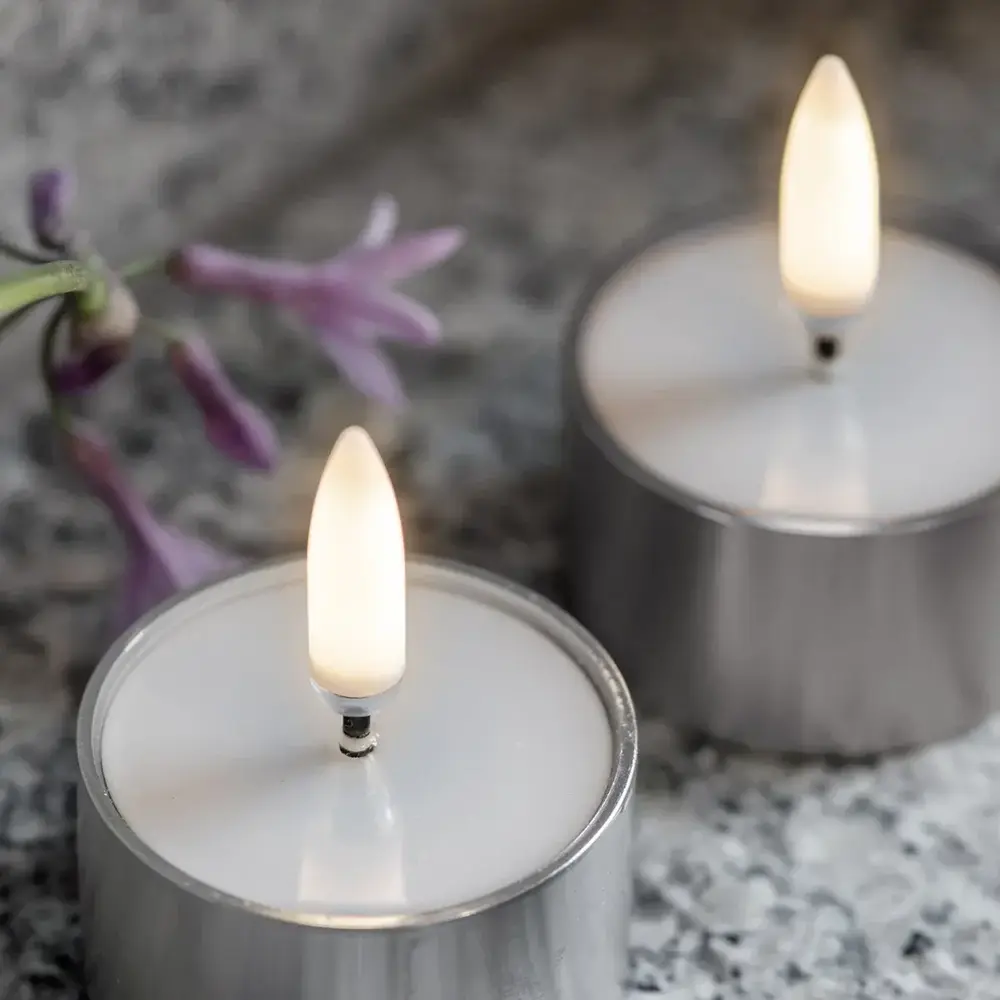Uyuni LED melted tealight, Silver finish, 2-pack, 4,1x2,3 cm