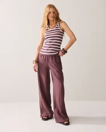 Summum Woman Top Stripe feston stitch – Deep Fig