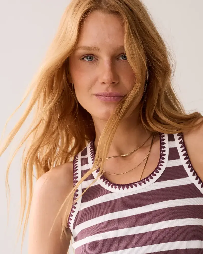 Summum Woman Top Stripe feston stitch – Deep Fig