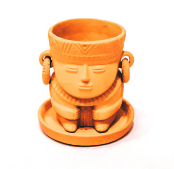 Colombian Boho Terracotta pot Indio man gezicht D7 H8