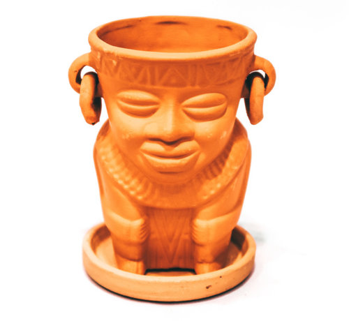 Colombian Boho Terracotta pot Indio man gezicht D8 H11