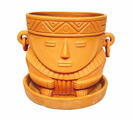 Colombian Boho Terracotta pot Indio man gezicht D15 H14