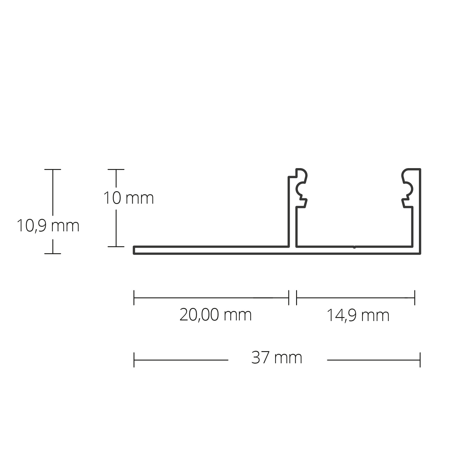 Tegel LED profiel 37 x 10,9mm met afdekking - FP2