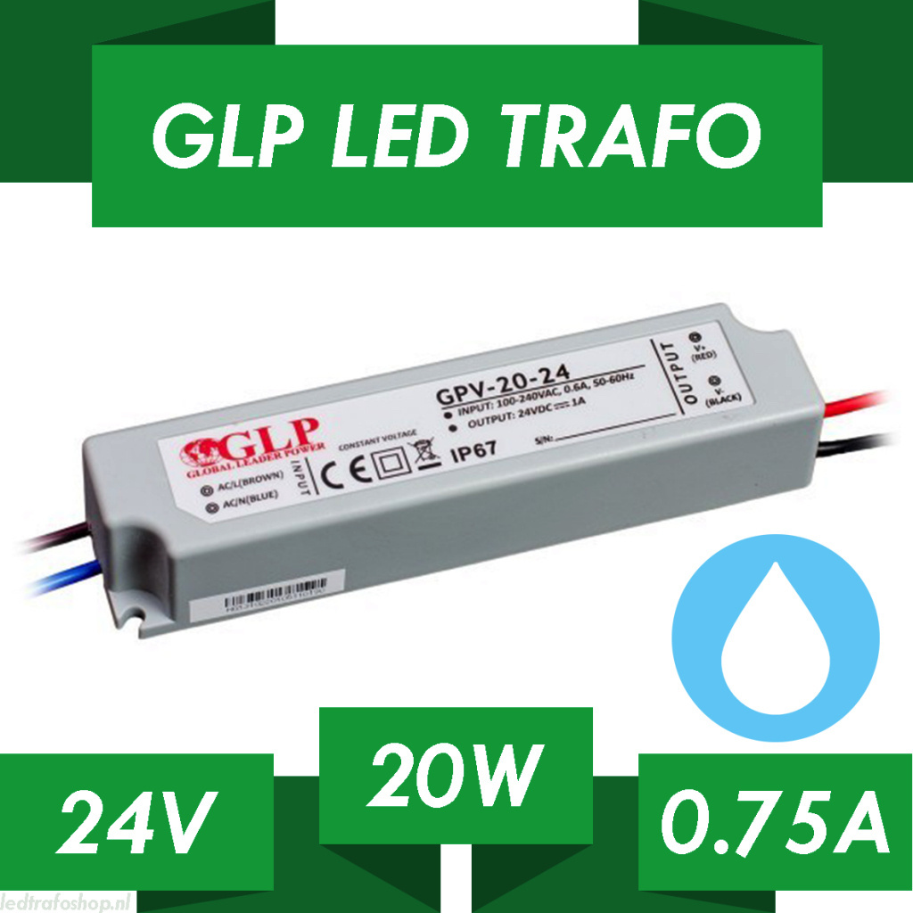 LED driver 20 watt 24 volt 1 Ampère - 5901885204383 - IP67 waterdicht – GLP GPV-20-24