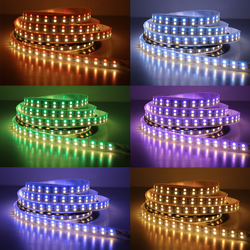 Dubbele LED strip 60x5050 LED 19W 1200 Lm/meter 24VDC IP65 RGBW 5m rol