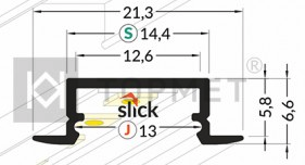 Wit LED inbouw profiel met afdekking 21,30 mm x 6,60 mm - 08.1WIT