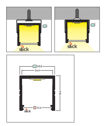SMART16 BC3/U4 LED opbouwprofiel - Geanodiseerd aluminium - 18,8 mm x 18,6 mm - afdekking naar keuze