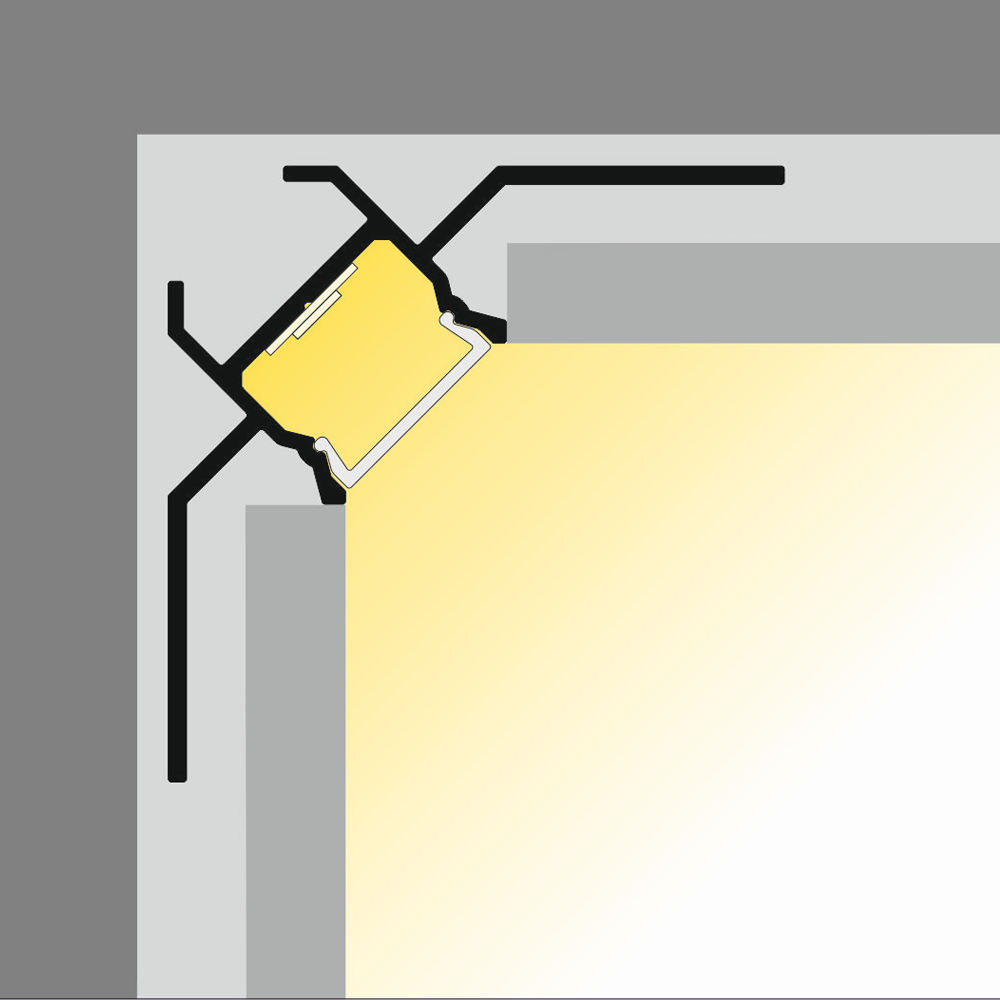 LED gips hoekprofiel inclusief opaal klikcover 2 meter 39,9 mm x 39,9 mm GIPS24 BINNENHOEK