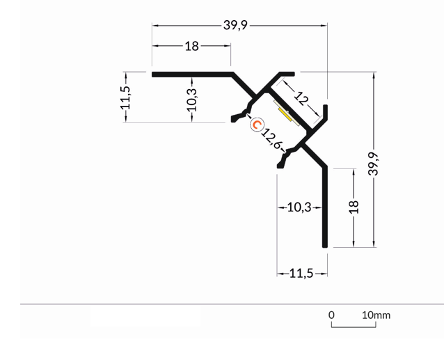 LED gips hoekprofiel inclusief opaal klikcover 2 meter 39,9 mm x 39,9 mm GIPS24 BINNENHOEK