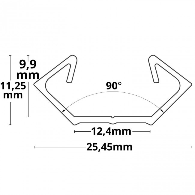 Zwart LED hoekprofiel met opaal klikafdekking 25,45mm x 11,25mm - C23.2ZWART
