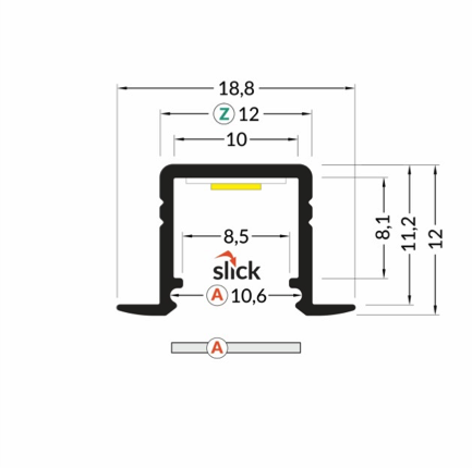 Wit LED inbouw profiel met klikcover 18,80mm x 12,00mm - 03.1WIT