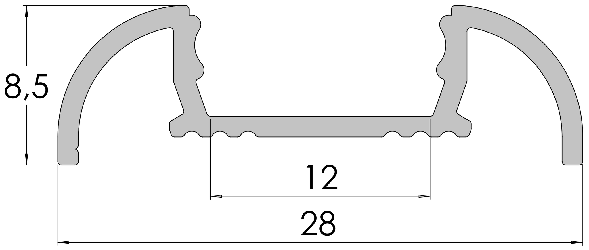Zwart LED opbouw profiel met afdekking 25,79 mm x 6,5 mm 17.1ZWART