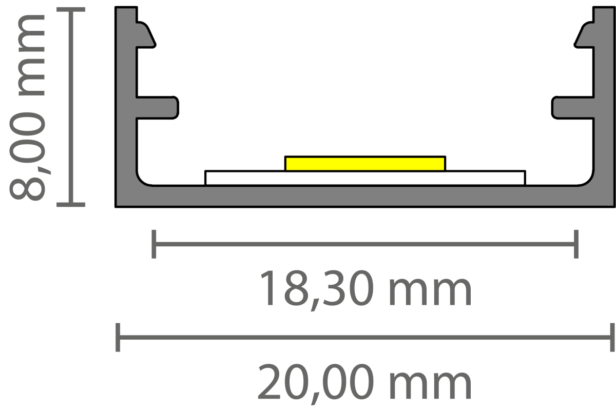 Wit LED profiel met klikafdekking8,84 x 20mm - 304WIT