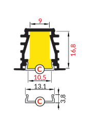 Wit LED plafond profiel inclusief opaal afdekking 23.4 mm x 19 mm - GYPROC10WIT