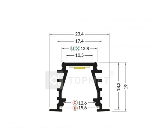 Wit LED plafond profiel inclusief opaal afdekking 23.4 mm x 19 mm - GYPROC10WIT