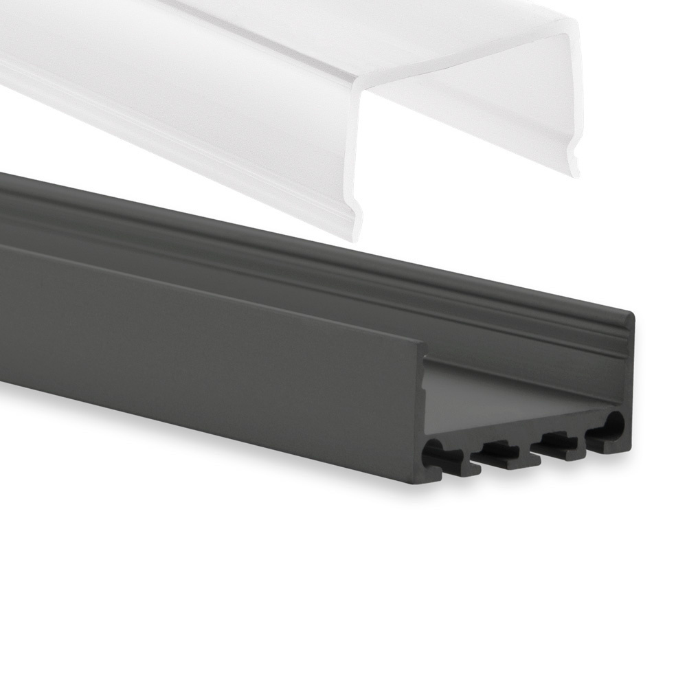PN4 breed LED opbouwprofiel - Zwart - afdekking naar keuze