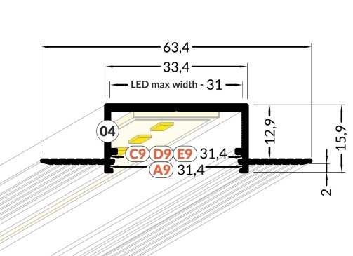 VARIO30-04 ACDE-9 trimless LED stucprofiel - Geanodiseerd aluminium - afdekking naar keuze
