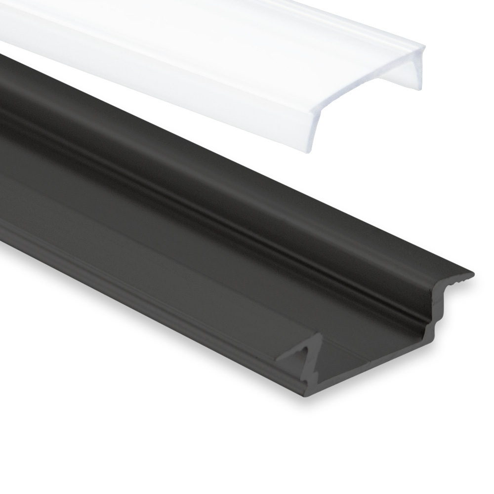 Zwart LED inbouw profiel met afdekking 16,80 mm x 5,91mm - 08ZWART