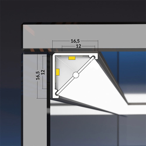 Zwart LED hoekprofiel 2 meter met opaal afdekking 16,5 mm x 16,5 mm - C12ZWART DUO