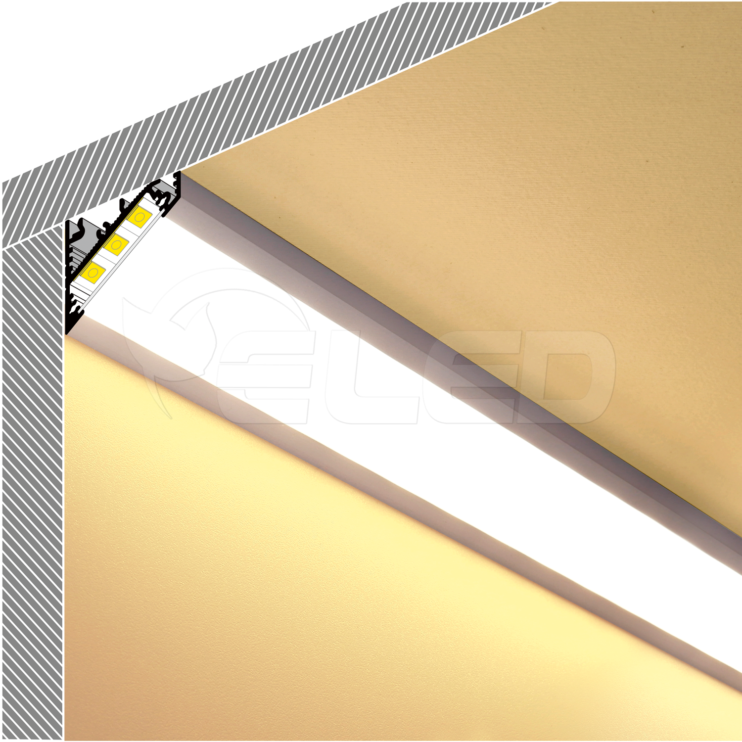 Zwart LED hoekprofiel met afdekking 34 mm x 26,8 mm - C27ZWART