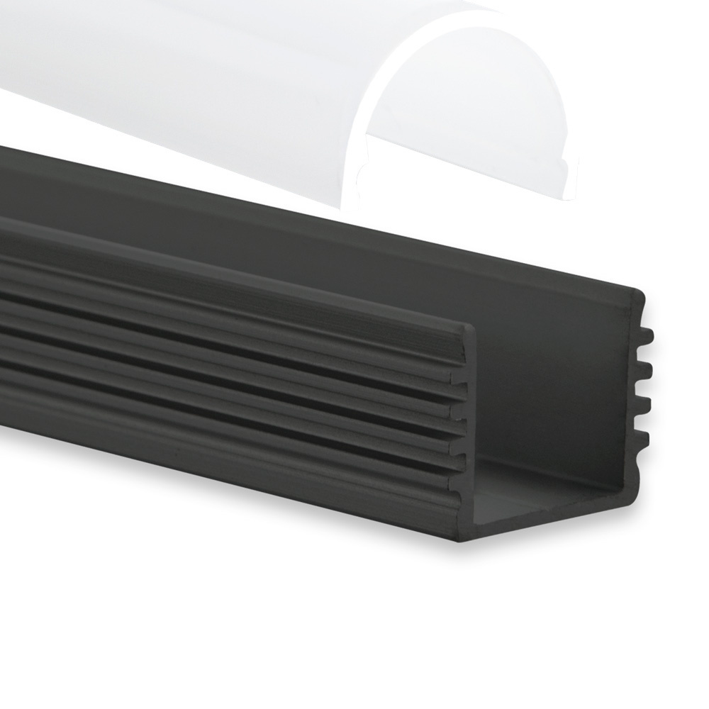 Zwart LED strip profiel 2 meter met opaal cover 16,80 mm x 16,80 mm - 05.2ZWART