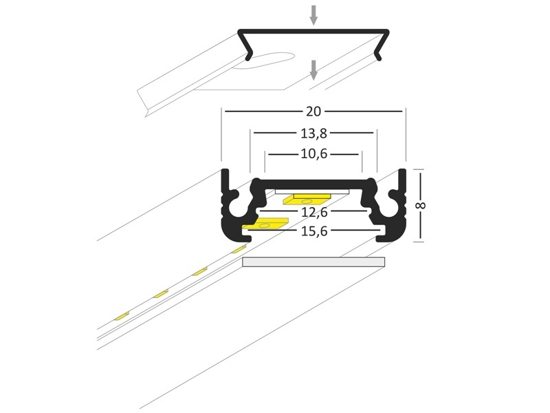 LED strip profiel met cover 24 mm x 9 mm - 210ALU