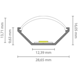 LED hoekprofiel met ronde klikcover 28,65 mm x 16,05 mm - C333ALU