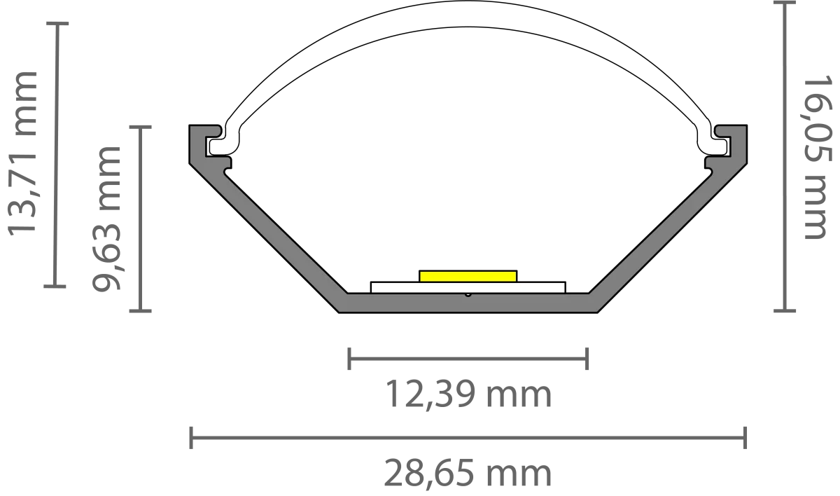 LED hoekprofiel met ronde klikafdekking 28,65 mm x 16,05 mm - C333ALU