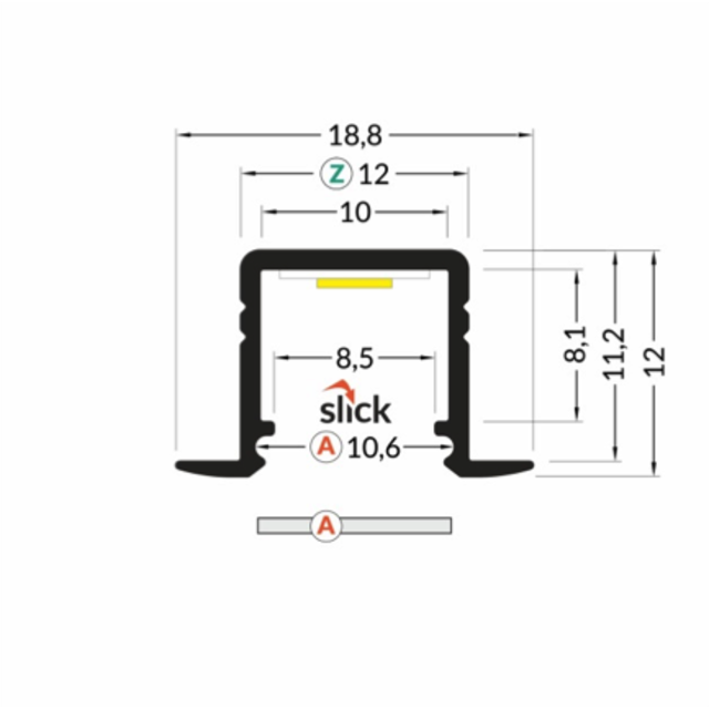 Zwart LED inbouw profiel met klikcover 18,80 mm x 12,00 mm - 03.1ZWART