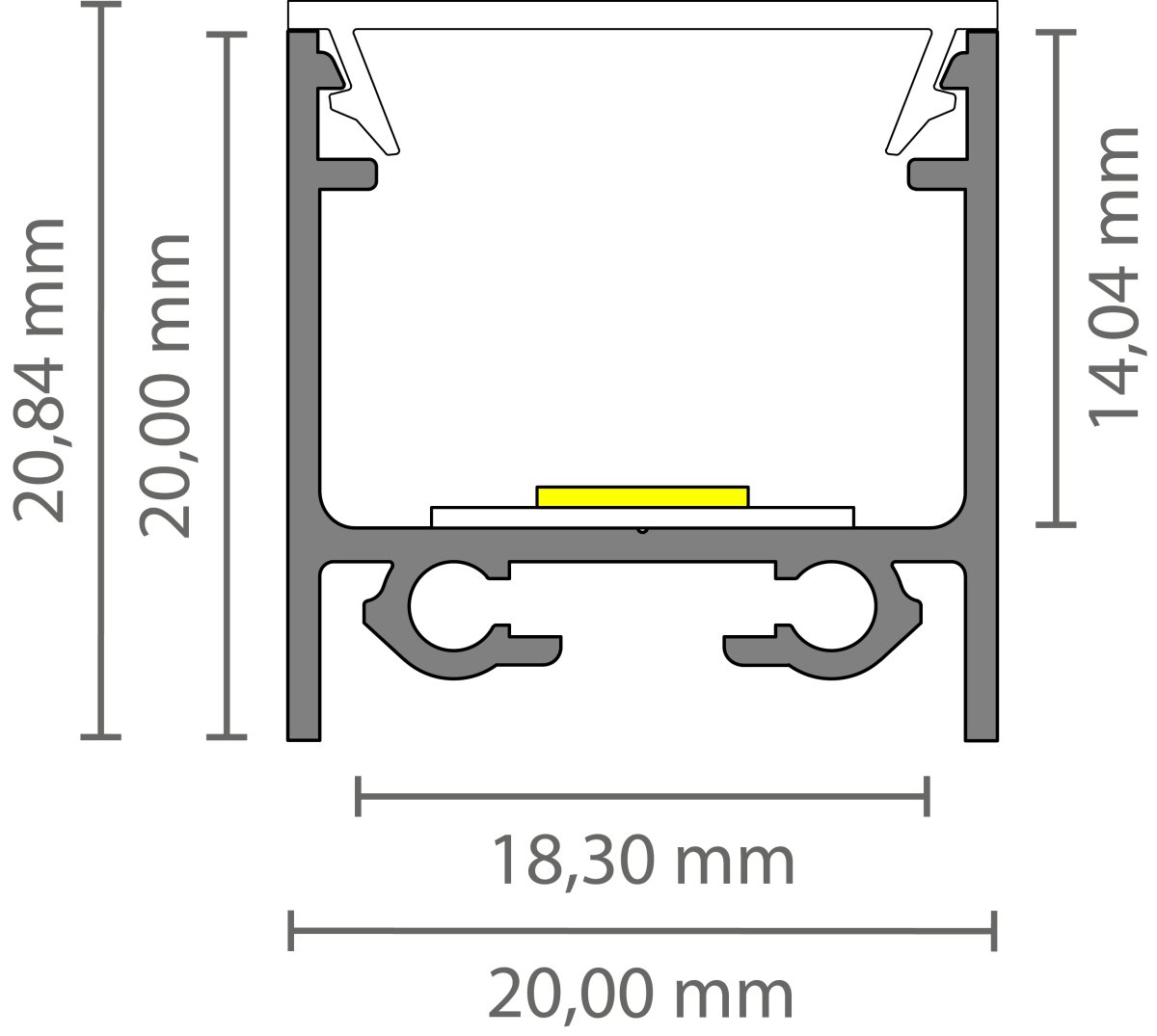 LED strip profiel inclusief opaal klikcover 20mm x 20mm - 318ZWART