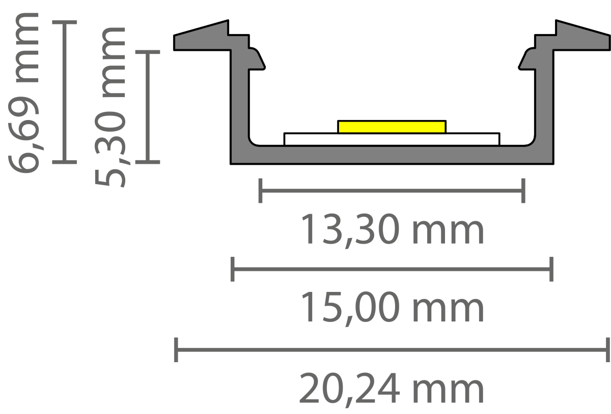 LED inbouw profiel met afdekking 15 mm x 6mm - 308ALU