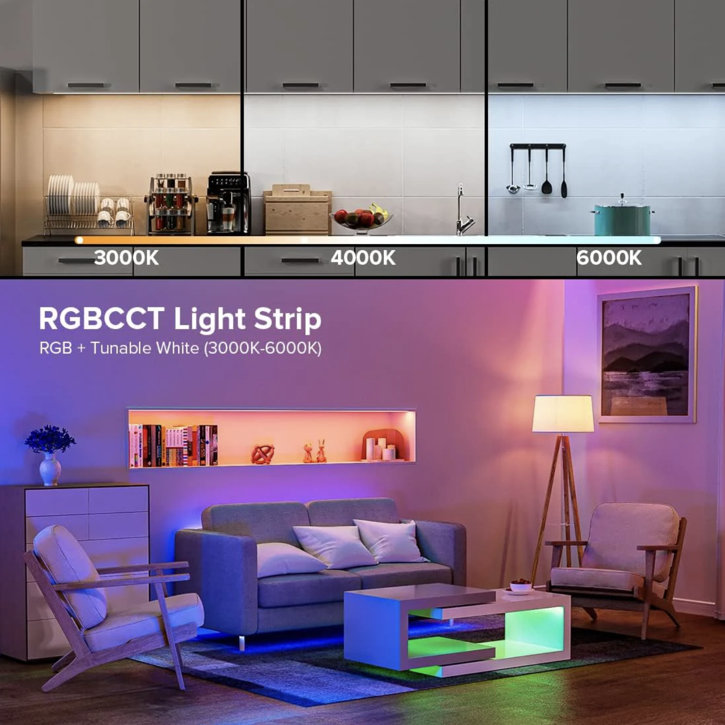 PRO LUMEN Waterdichte LED strip RGBCCT 21W 2240LM 96LED p/m 24VDC IP68 - 5 meter